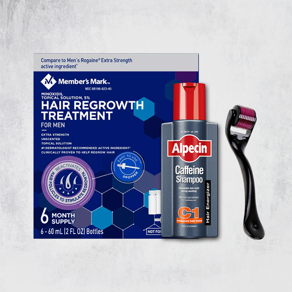KIT CABELO - 6 Frascos Minoxidil + Dermaroller + Alpecin Caffeine Shampoo - Minoxidil Portugal